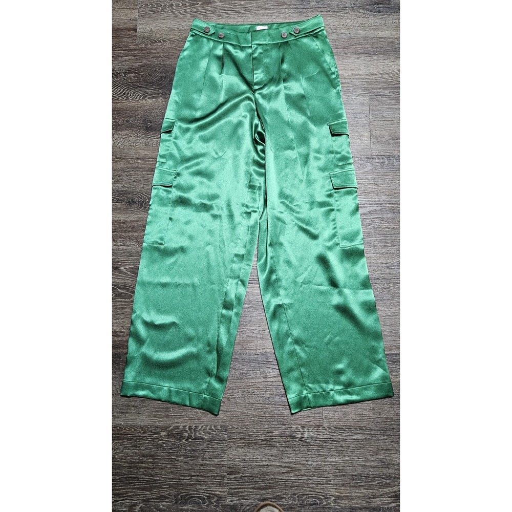 A New Day Women's Straight Relaxed High Rise Satin Cargo Pants Glossy - Picture 3 of 11